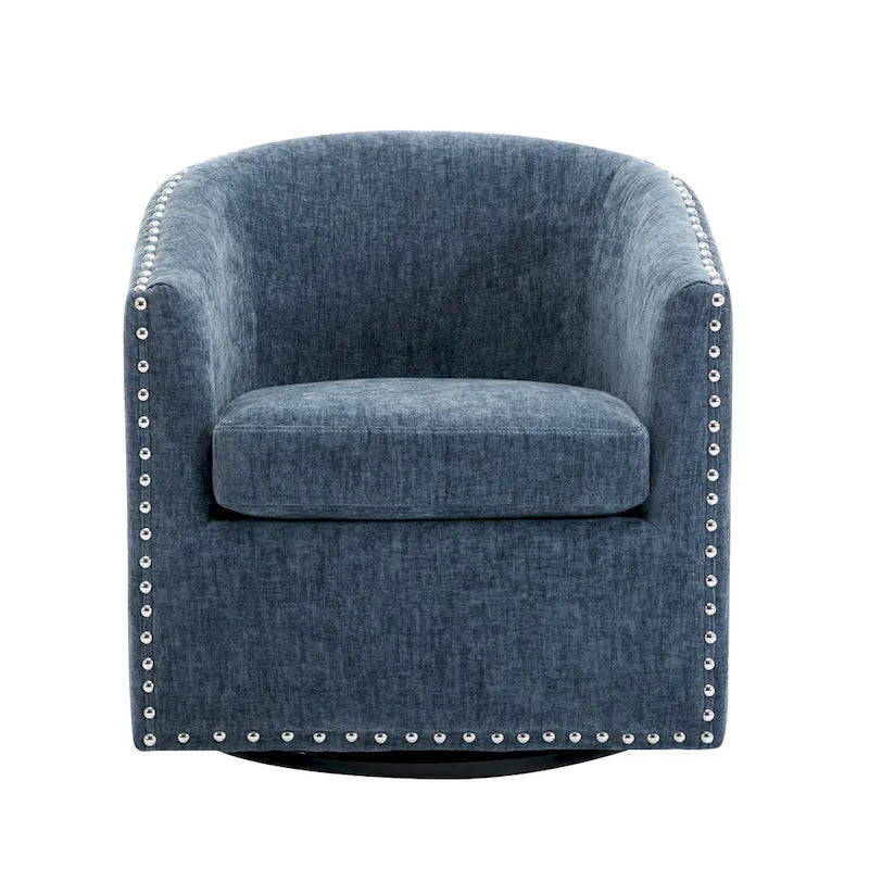 Fabric Swivel Barrel Accent Chair with Nailhead Trim and Removable Cushion