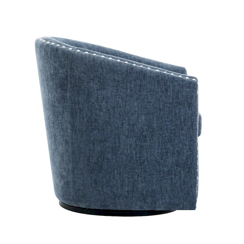 Fabric Swivel Barrel Accent Chair with Nailhead Trim and Removable Cushion