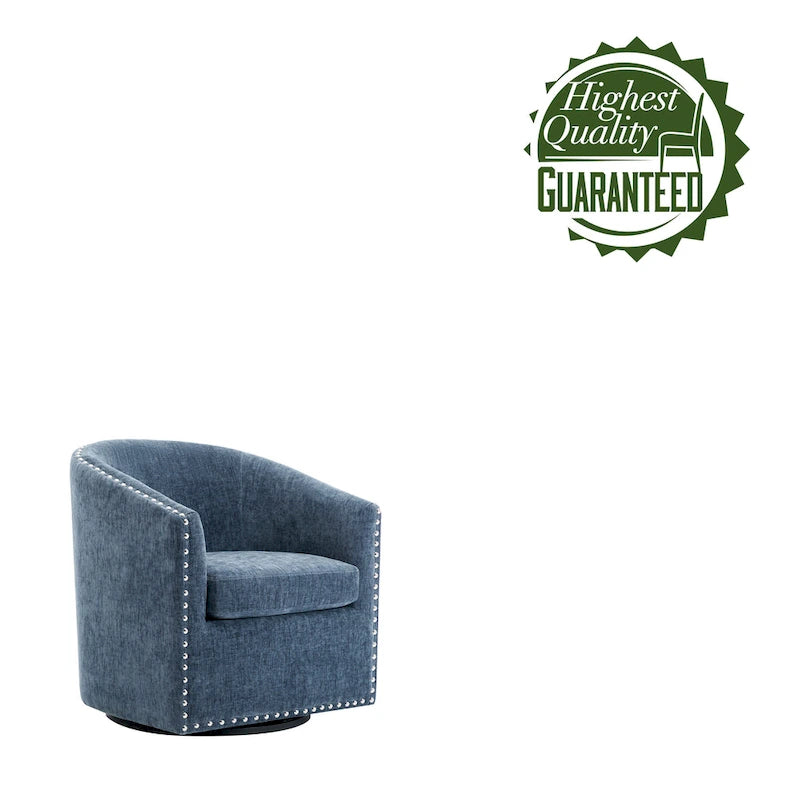 Fabric Swivel Barrel Accent Chair with Nailhead Trim and Removable Cushion