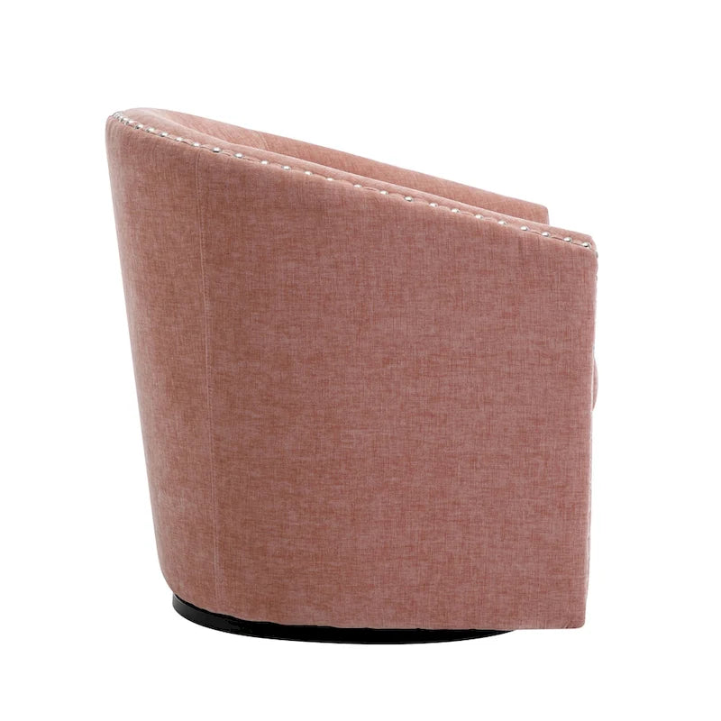 Fabric Swivel Barrel Accent Chair with Nailhead Trim and Removable Cushion