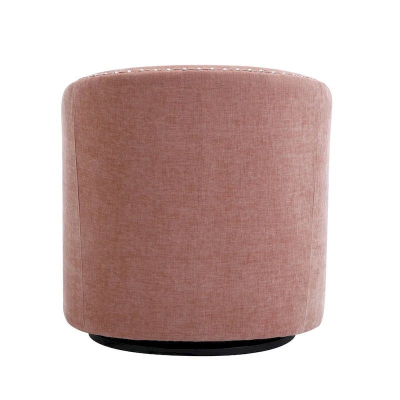 Fabric Swivel Barrel Accent Chair with Nailhead Trim and Removable Cushion