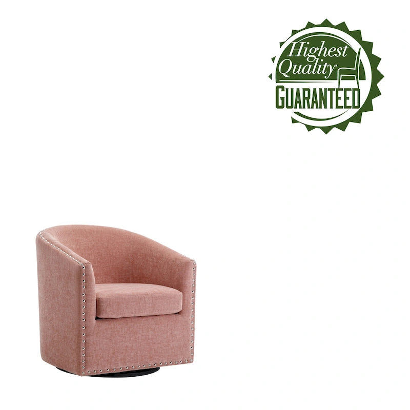 Fabric Swivel Barrel Accent Chair with Nailhead Trim and Removable Cushion