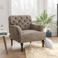Transitional Vinyl Tufted Wide Accent Chair with T-Cushion and Turned Legs