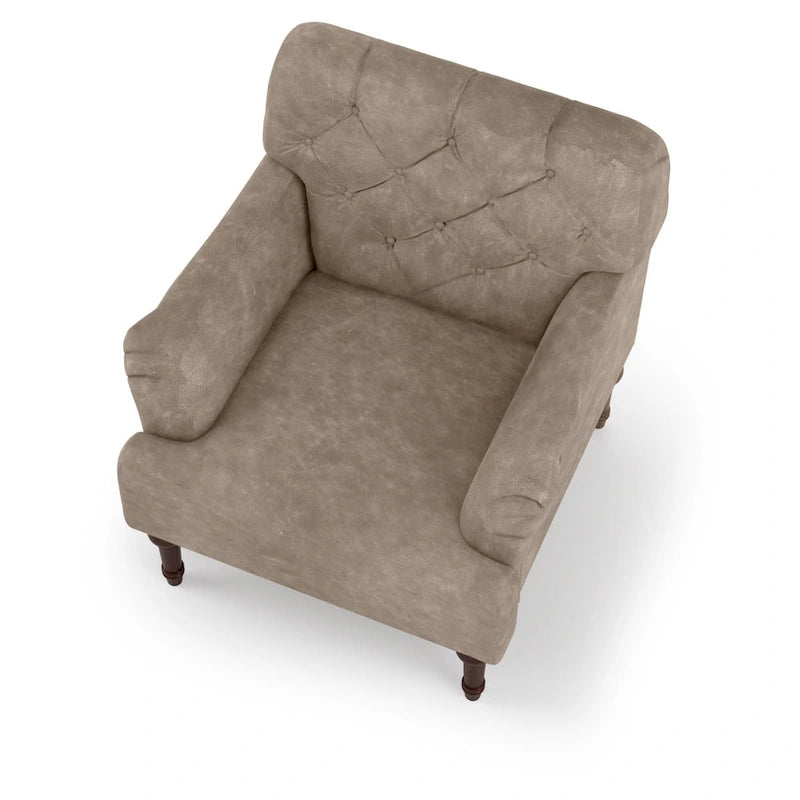 Transitional Vinyl Tufted Wide Accent Chair with T-Cushion and Turned Legs