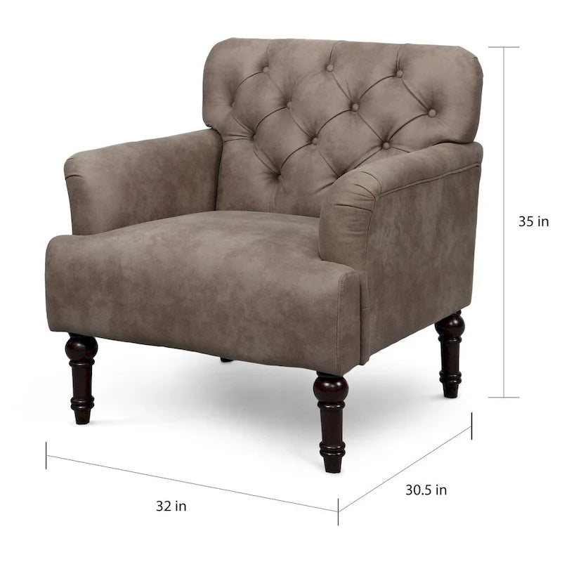 Transitional Vinyl Tufted Wide Accent Chair with T-Cushion and Turned Legs