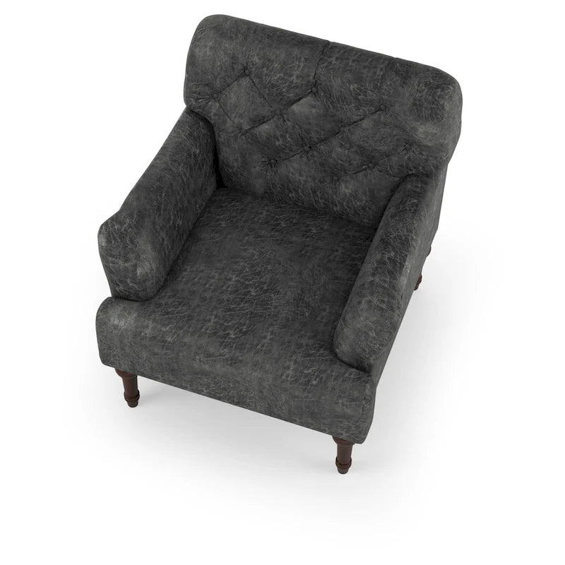 Transitional Vinyl Tufted Wide Accent Chair with T-Cushion and Turned Legs