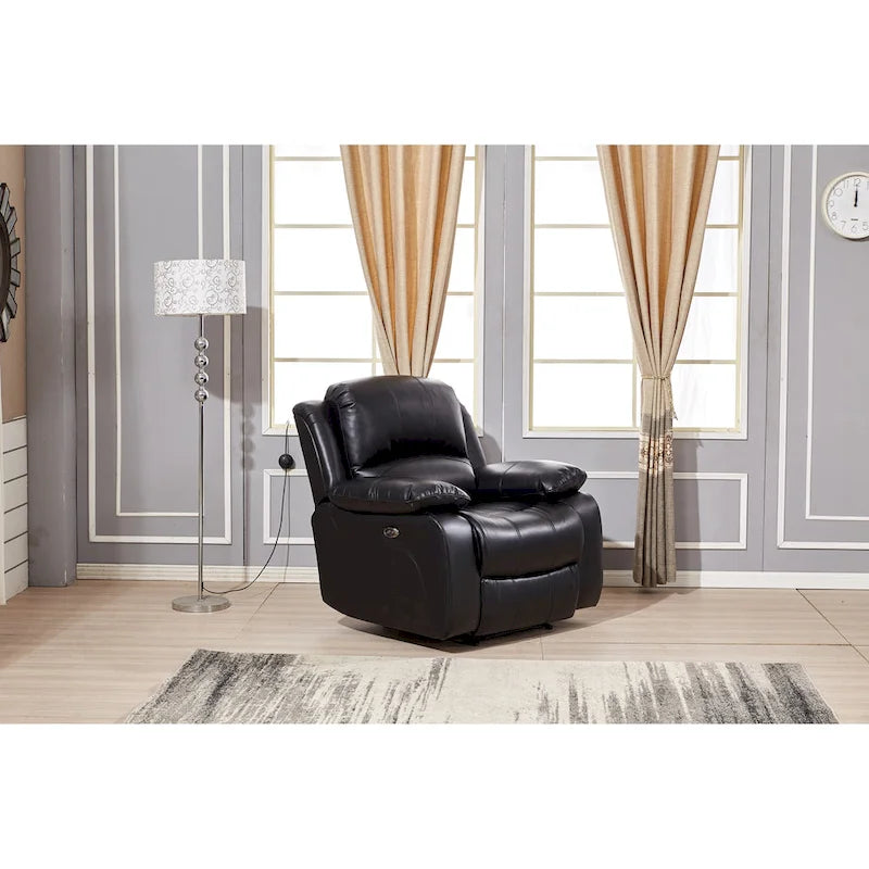 Bonded Leather Power Recliner with USB Port, Split Back, and Elevating Footrest