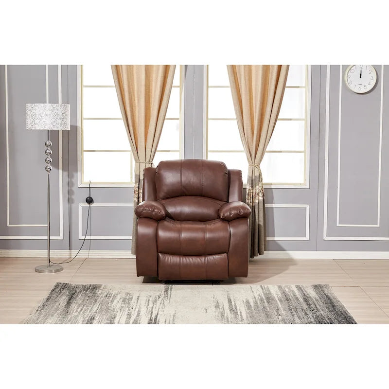 Bonded Leather Power Recliner with USB Port, Split Back, and Elevating Footrest