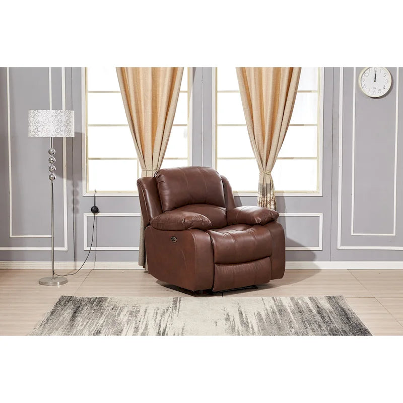 Bonded Leather Power Recliner with USB Port, Split Back, and Elevating Footrest