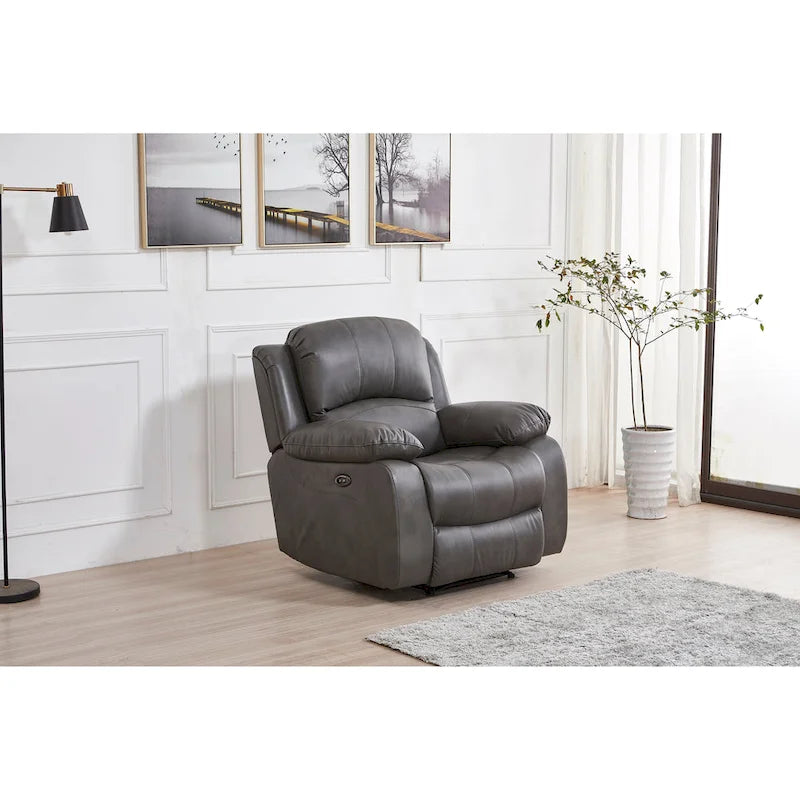 Bonded Leather Power Recliner with USB Port, Split Back, and Elevating Footrest