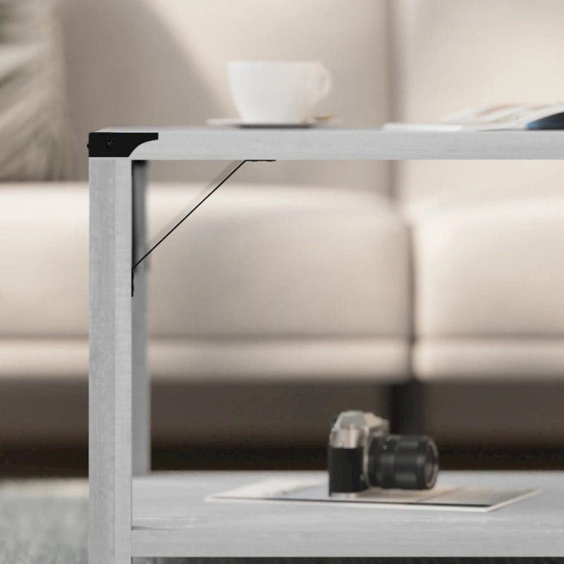 2-Tier Farmhouse Coffee Table with Metal Braces and Corner Caps