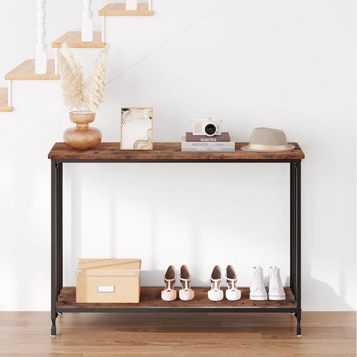 2 Tier Retro Console Table with MDF Shelf Storage - 41.3