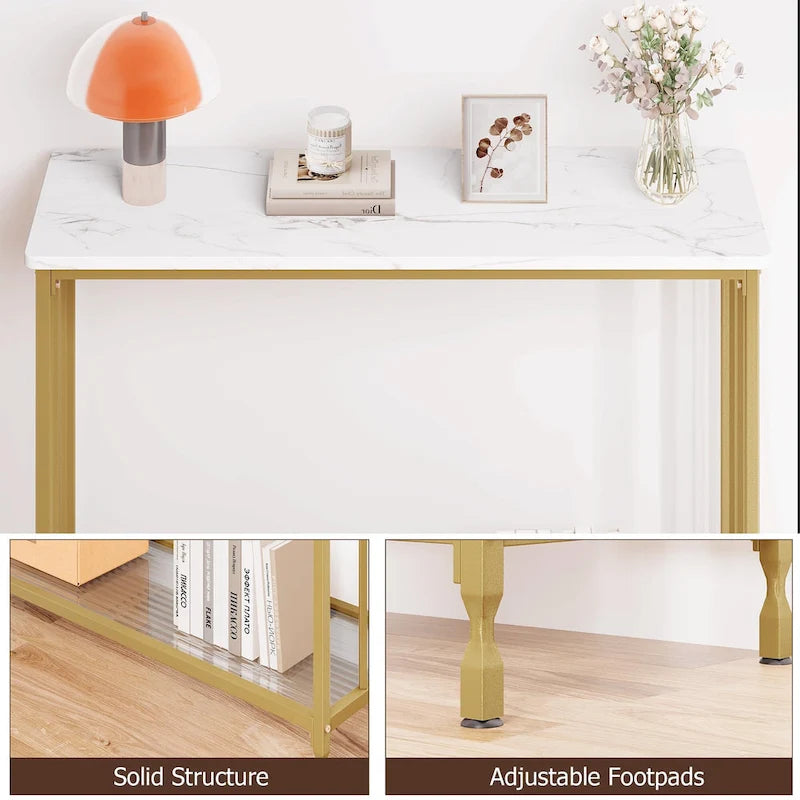 2 Tier Retro Console Table with MDF Shelf Storage - 41.3
