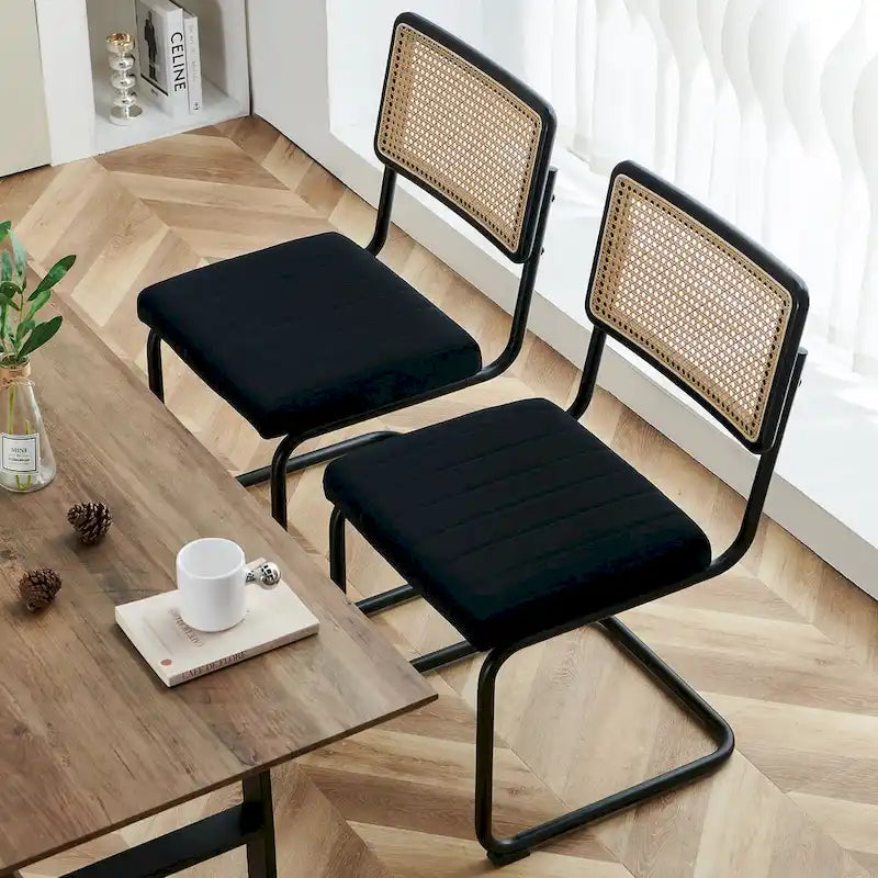 Mid-Century Modern Velvet and Rattan Dining Chairs with S-Frame, Set of 2 or 4