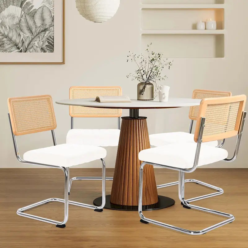 Mid-Century Modern Velvet and Rattan Dining Chairs with S-Frame, Set of 2 or 4