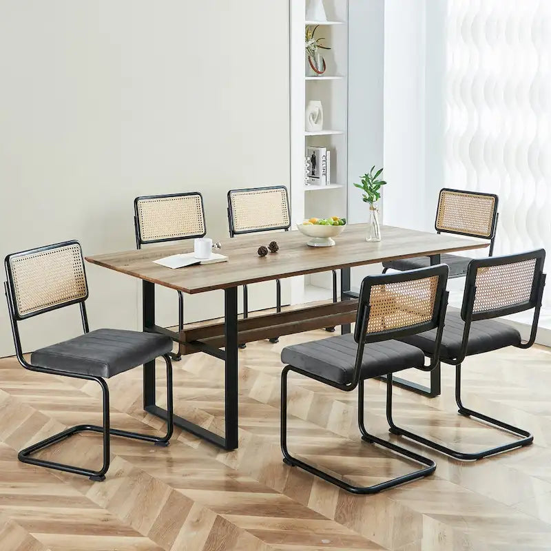 Mid-Century Modern Velvet and Rattan Dining Chairs with S-Frame, Set of 2 or 4