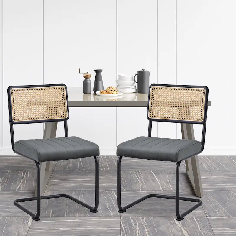 Mid-Century Modern Velvet and Rattan Dining Chairs with S-Frame, Set of 2 or 4