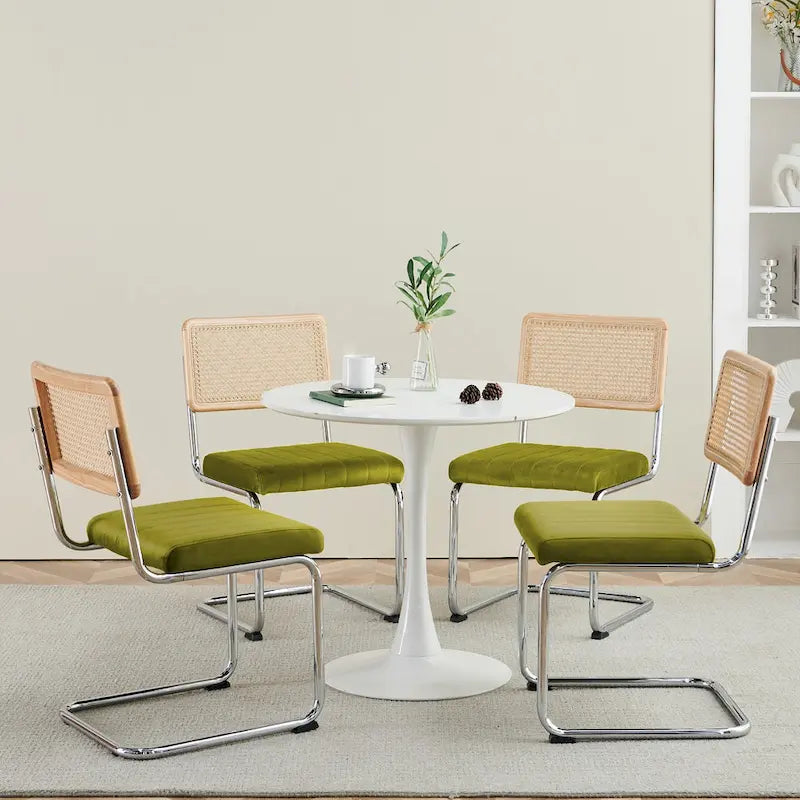 Mid-Century Modern Velvet and Rattan Dining Chairs with S-Frame, Set of 2 or 4