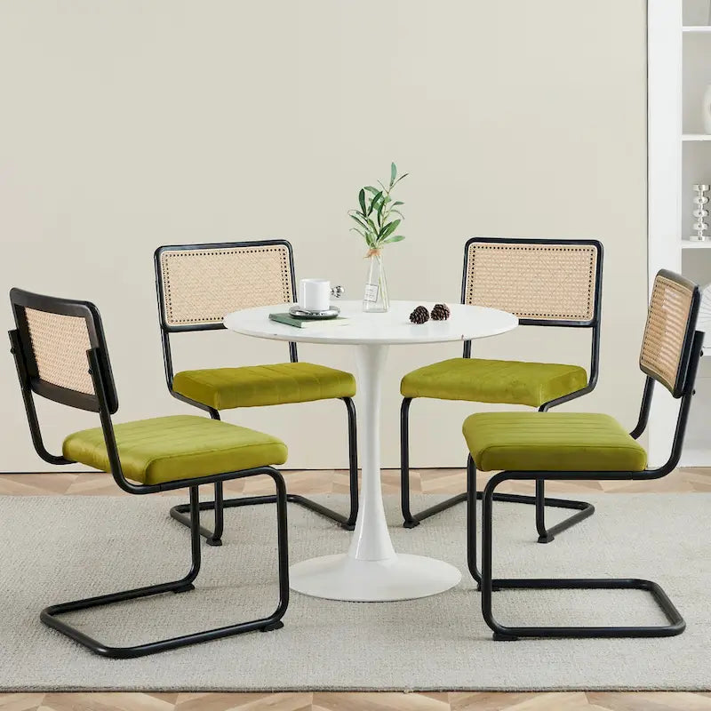 Mid-Century Modern Velvet and Rattan Dining Chairs with S-Frame, Set of 2 or 4