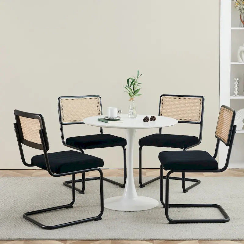 Mid-Century Modern Velvet and Rattan Dining Chairs with S-Frame, Set of 2 or 4