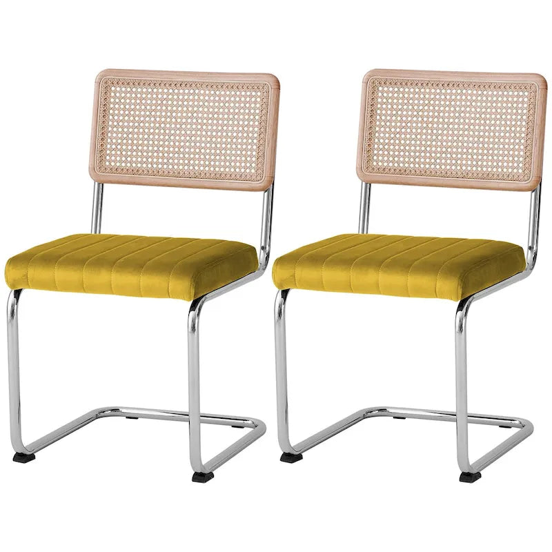 Mid-Century Modern Velvet and Rattan Dining Chairs with S-Frame, Set of 2 or 4