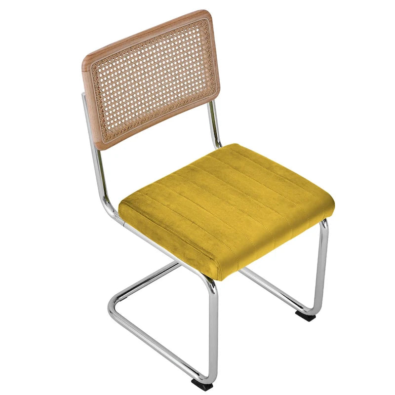 Mid-Century Modern Velvet and Rattan Dining Chairs with S-Frame, Set of 2 or 4