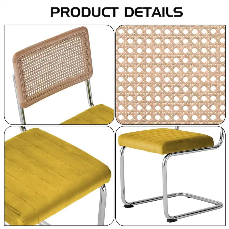 Mid-Century Modern Velvet and Rattan Dining Chairs with S-Frame, Set of 2 or 4