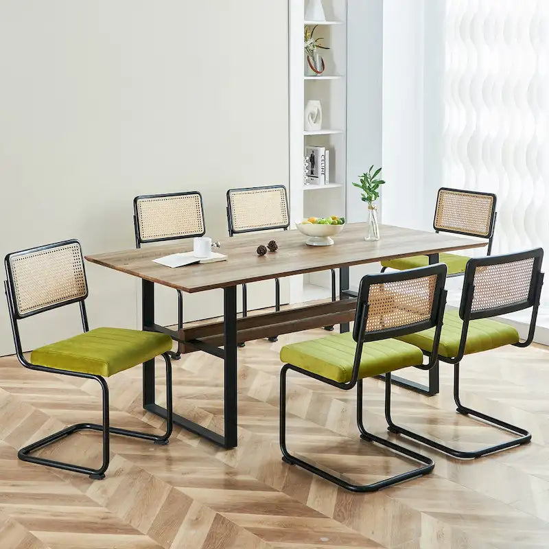 Mid-Century Modern Velvet and Rattan Dining Chairs with S-Frame, Set of 2 or 4