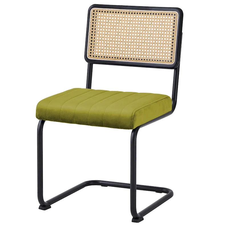 Mid-Century Modern Velvet and Rattan Dining Chairs with S-Frame, Set of 2 or 4