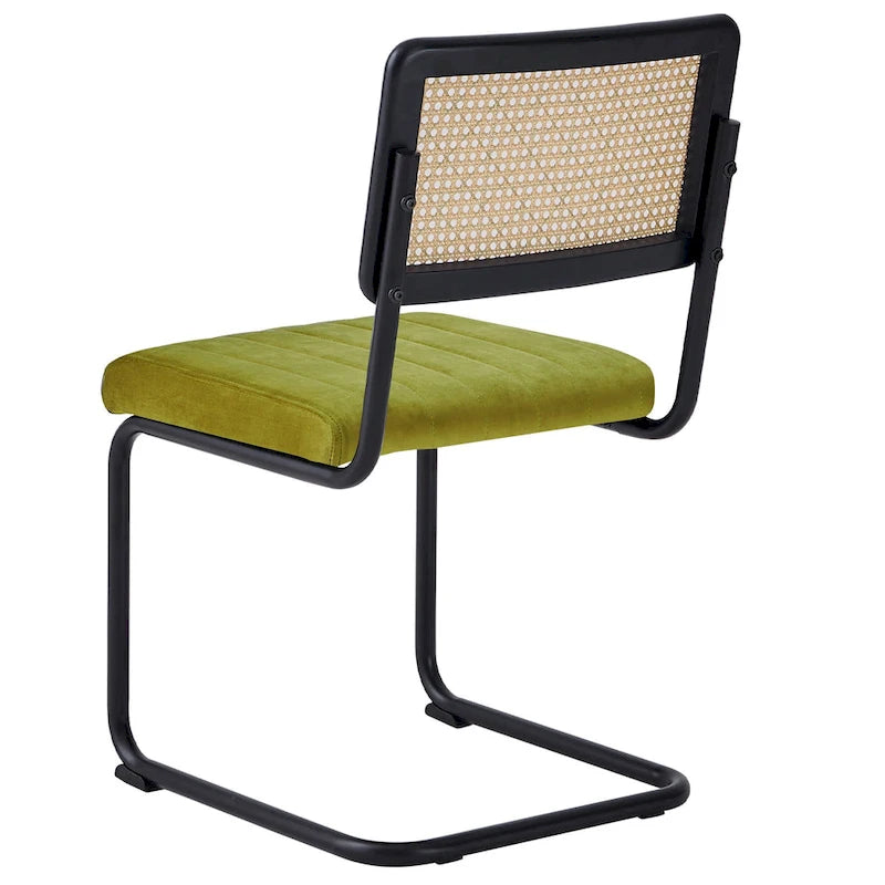 Mid-Century Modern Velvet and Rattan Dining Chairs with S-Frame, Set of 2 or 4