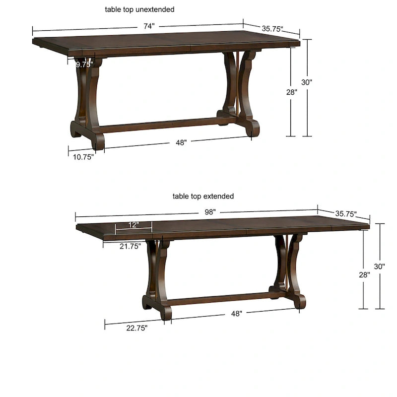 Extendable Rectangle Dining Table with Trestle Base, Seats 6 to 8