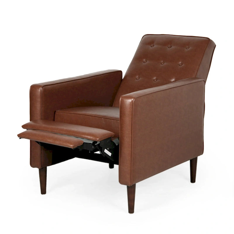 Faux Leather Mid-Century Button Tufted Recliner