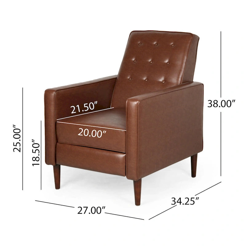 Faux Leather Mid-Century Button Tufted Recliner