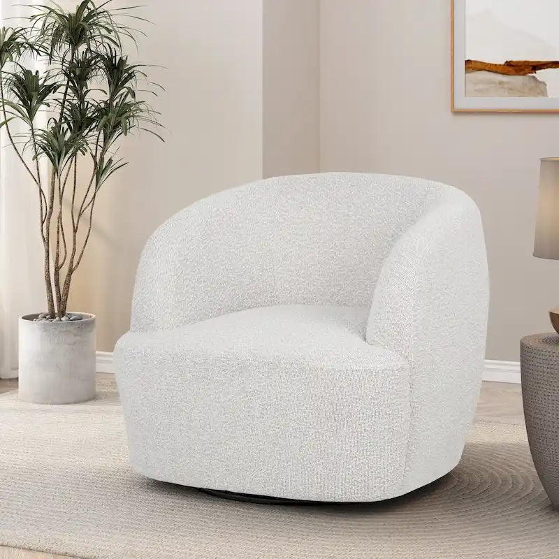 Boucle Upholstered 360° Swivel Barrel Club Chair, 300 lb Capacity