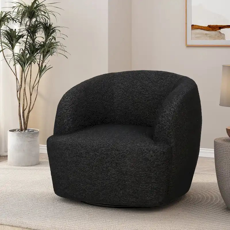 Boucle Upholstered 360° Swivel Barrel Club Chair, 300 lb Capacity