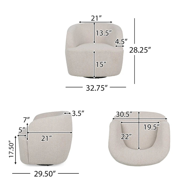 Boucle Upholstered 360° Swivel Barrel Club Chair, 300 lb Capacity