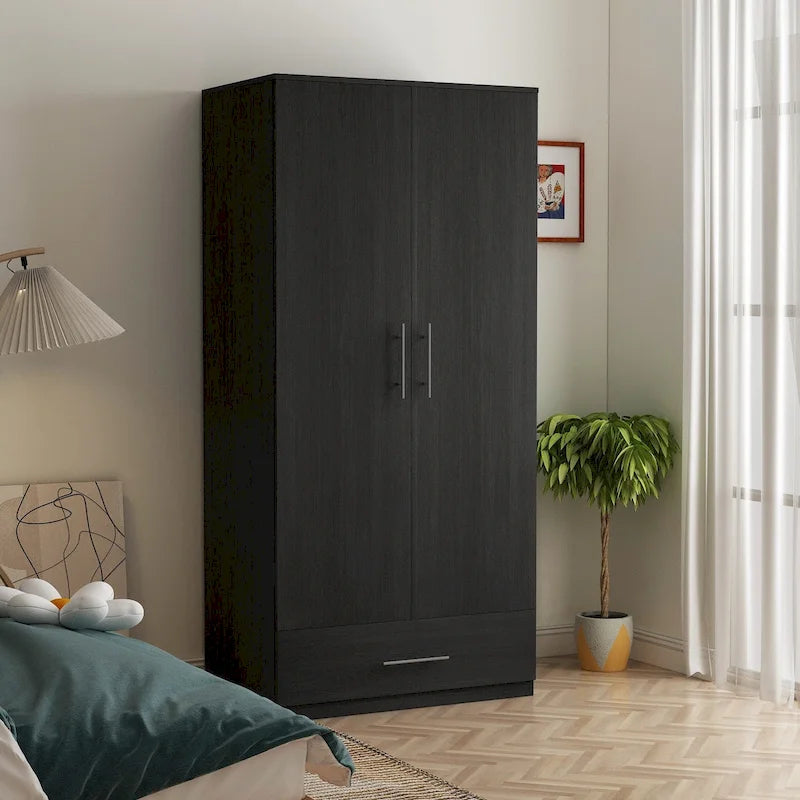 2-Door Armoire with Garment Rod and Drawer, 31.5"W x 66.9"H