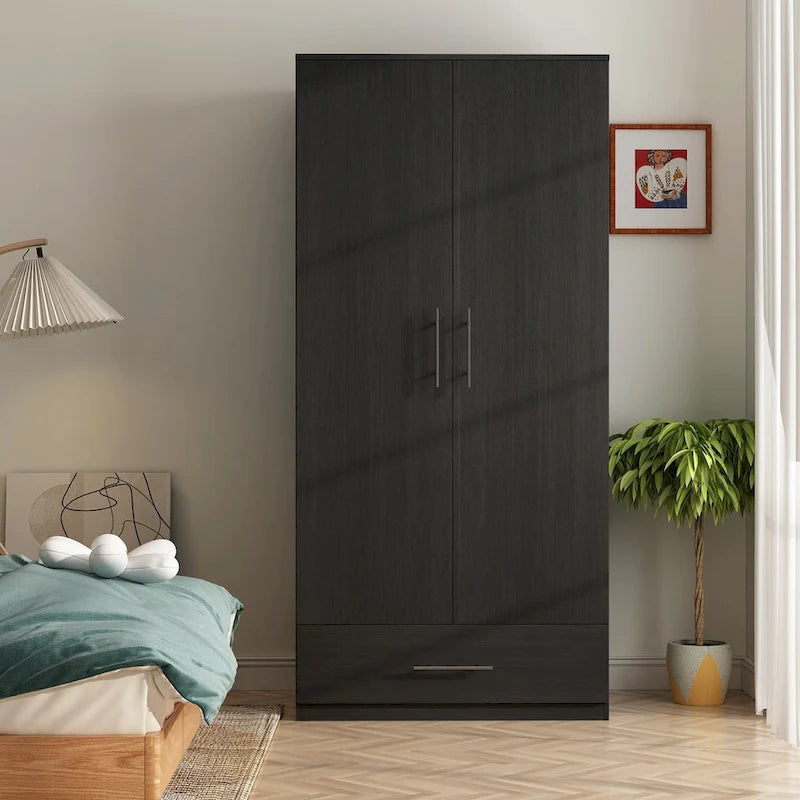 2-Door Armoire with Garment Rod and Drawer, 31.5"W x 66.9"H