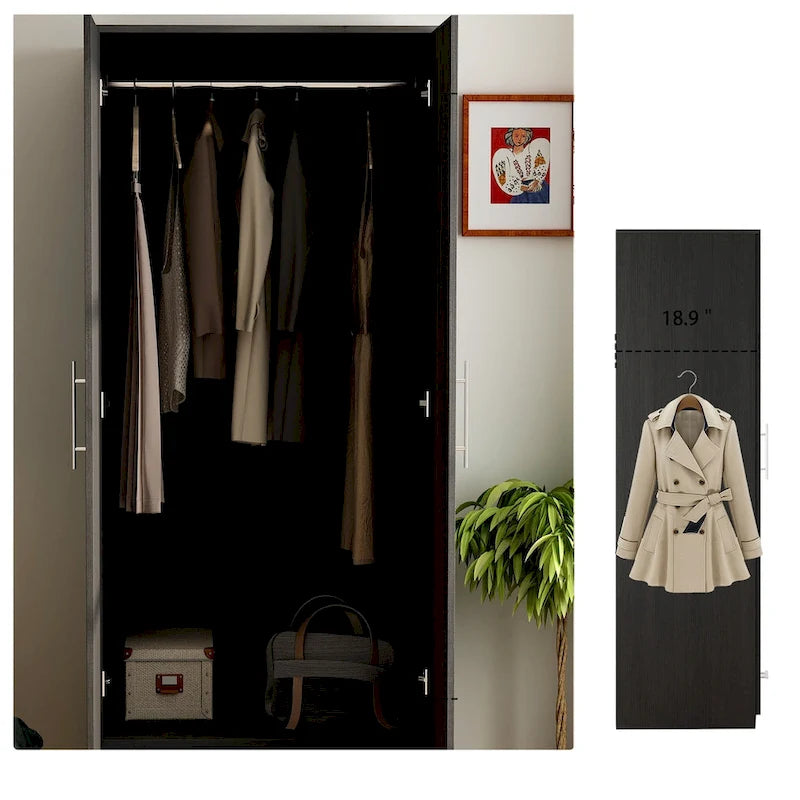 2-Door Armoire with Garment Rod and Drawer, 31.5"W x 66.9"H
