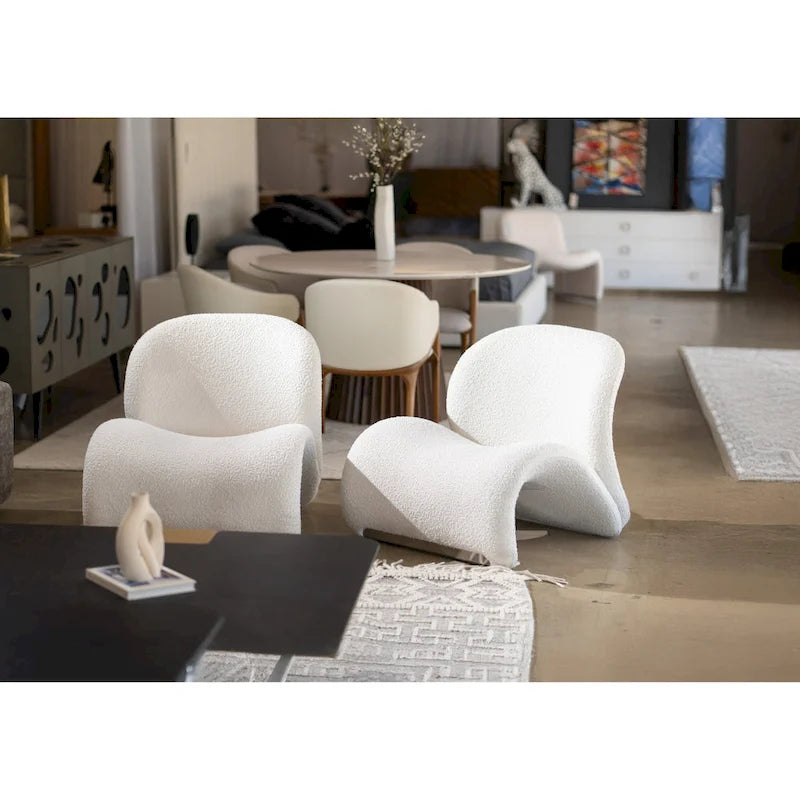 Modern Accent Chair with White Fabric and Chrome Base