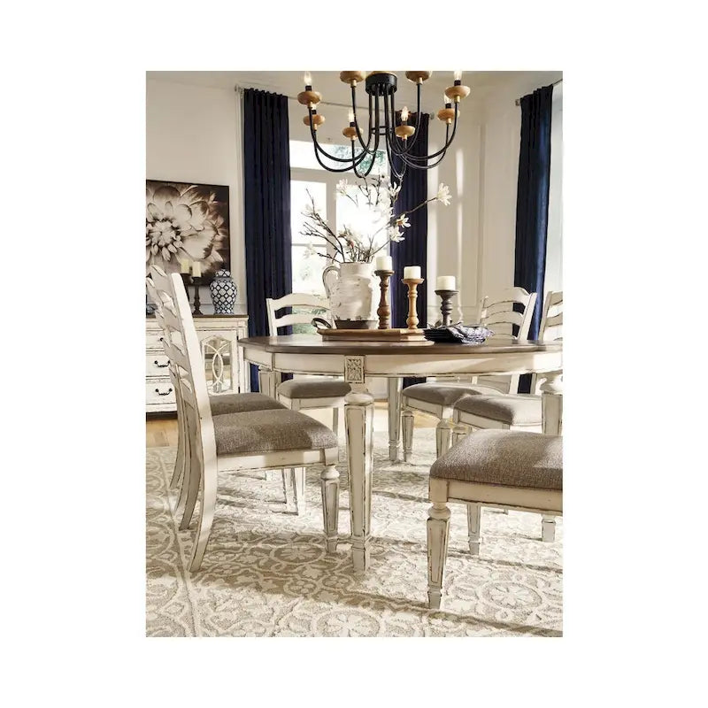 Chipped White Ladderback Dining Chairs with Cushioned Seat, Set of 2