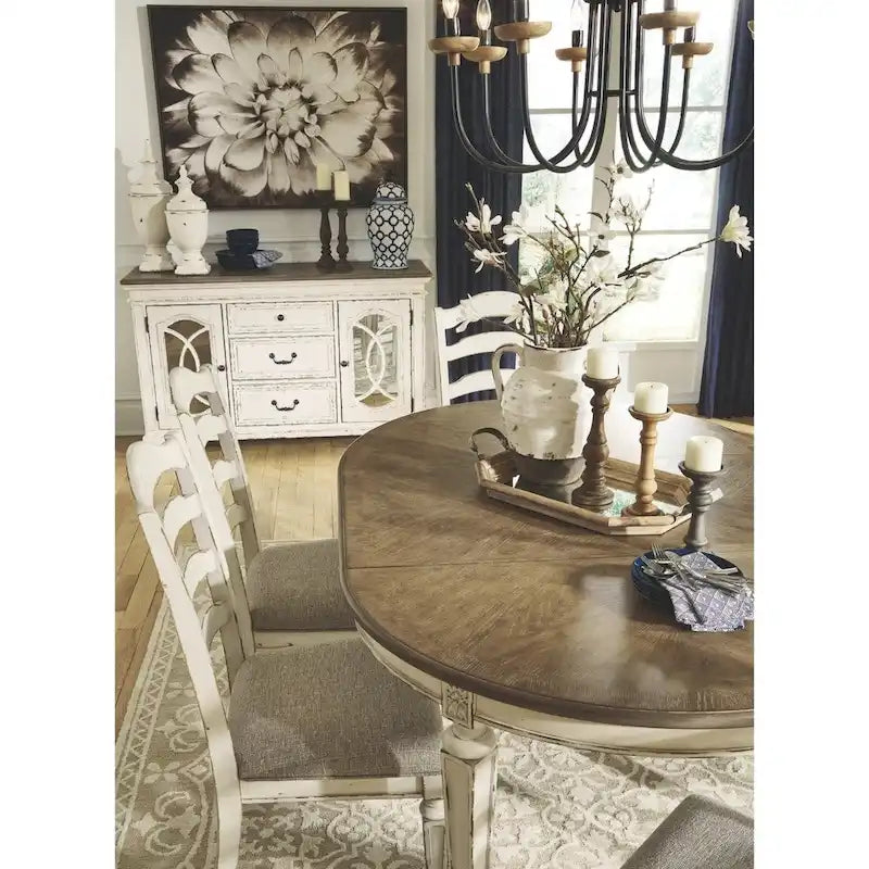 Chipped White Ladderback Dining Chairs with Cushioned Seat, Set of 2