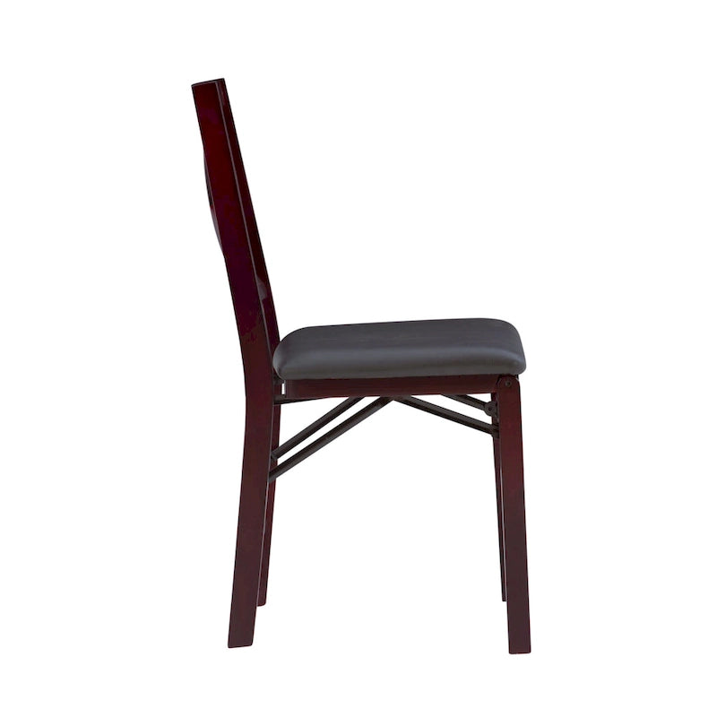 Cross-Back Folding Dining Chairs with Faux Leather Padded Seat, Set of 2