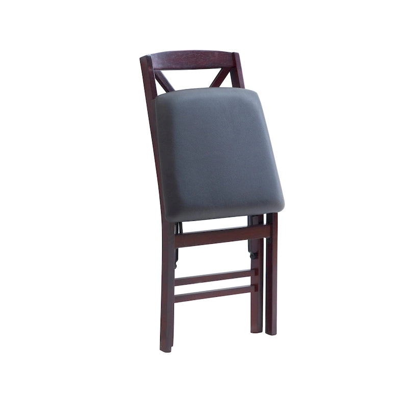 Cross-Back Folding Dining Chairs with Faux Leather Padded Seat, Set of 2