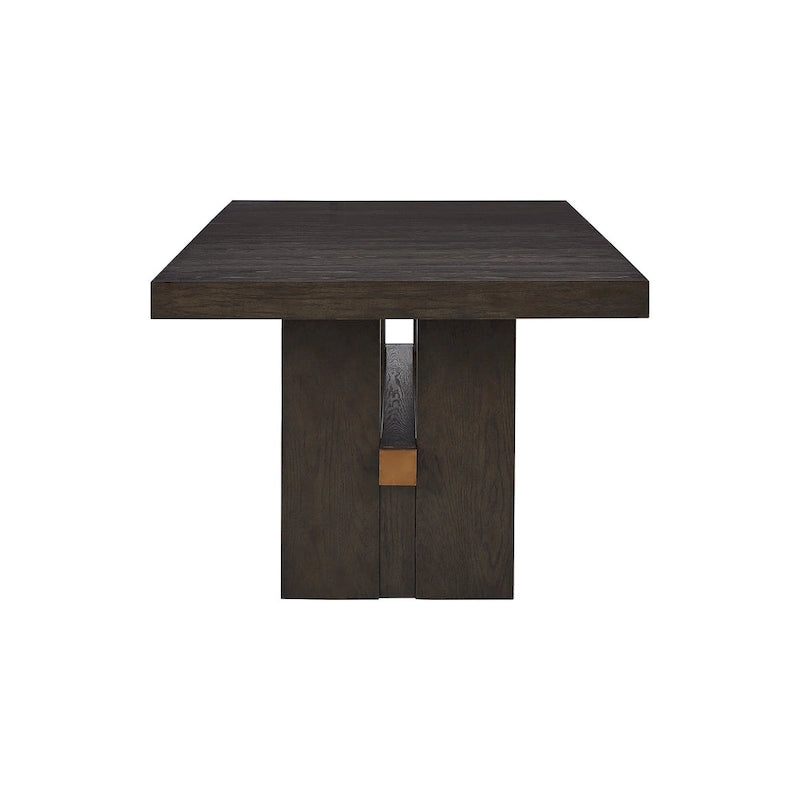 Dark Brown Rectangle Extendable Dining Table with Double Pedestal Base, 40"W x 90"D