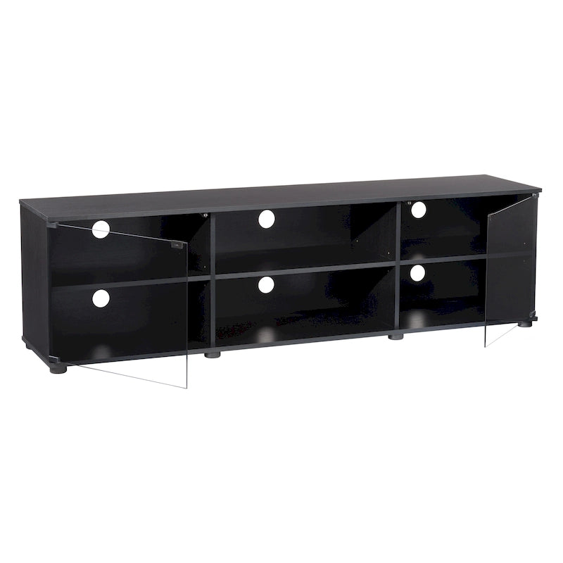 Black TV Stand with Tempered Glass Doors for TVs up to 85 Inches