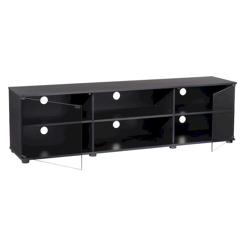 Black TV Stand with Tempered Glass Doors for TVs up to 85 Inches