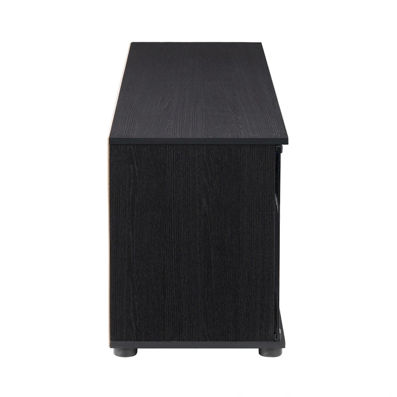 Black TV Stand with Tempered Glass Doors for TVs up to 85 Inches