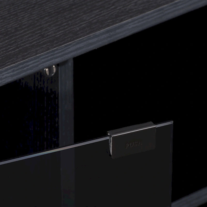 Black TV Stand with Tempered Glass Doors for TVs up to 85 Inches