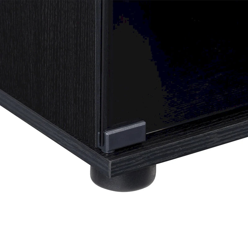 Black TV Stand with Tempered Glass Doors for TVs up to 85 Inches
